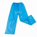 Finished disposable plastic rain pants produced by PE waterproof trousers making machine