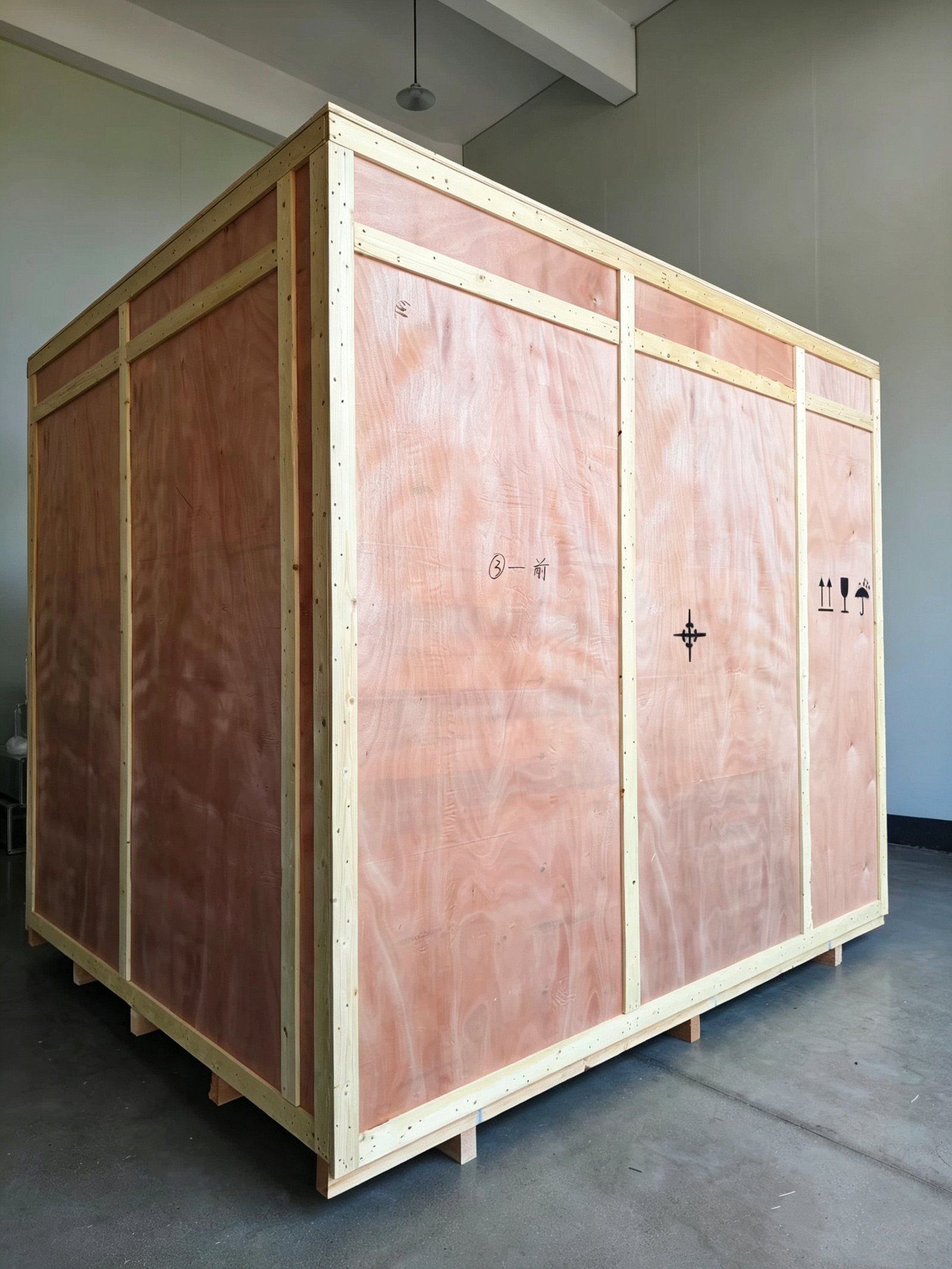 Sealed wooden crate containing SunlayAuto machinery for export