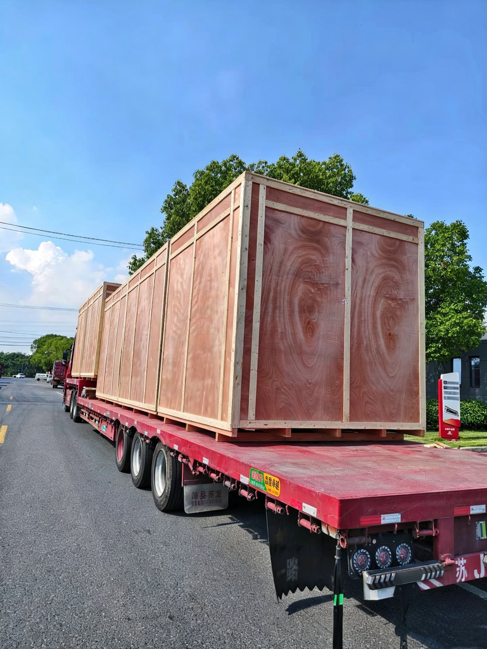 SunlayAuto machinery crate secured on a delivery truck